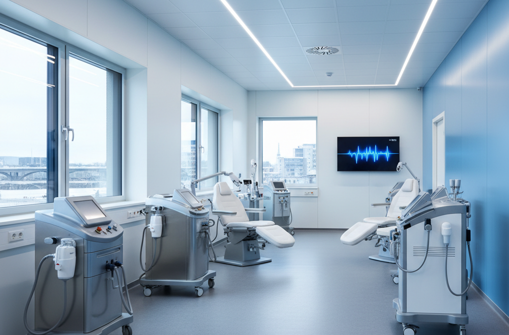 Resultat av professionell hud uppstramning för ansiktet på en klinik i Södertälje.
