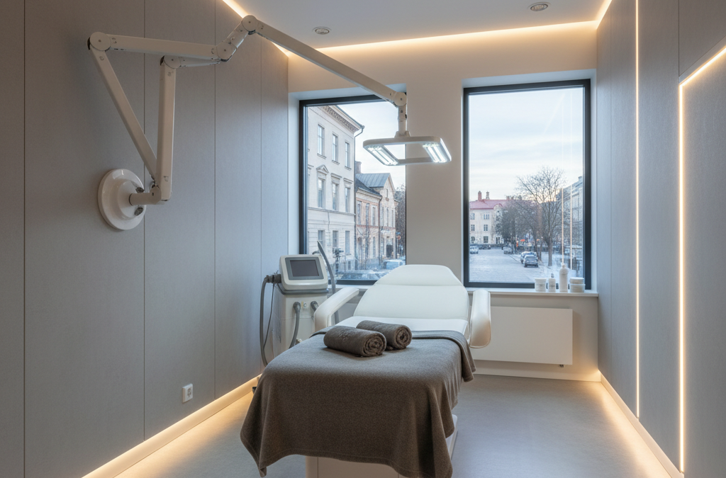 Före- och efterbild av en lyckad hud uppstramning av käklinjen på en klinik i centrala Uppsala.